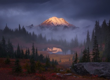 ! Mount Rainier from Tipsoo Lake at sunrise in autumn, Washington, USA by alex noriega